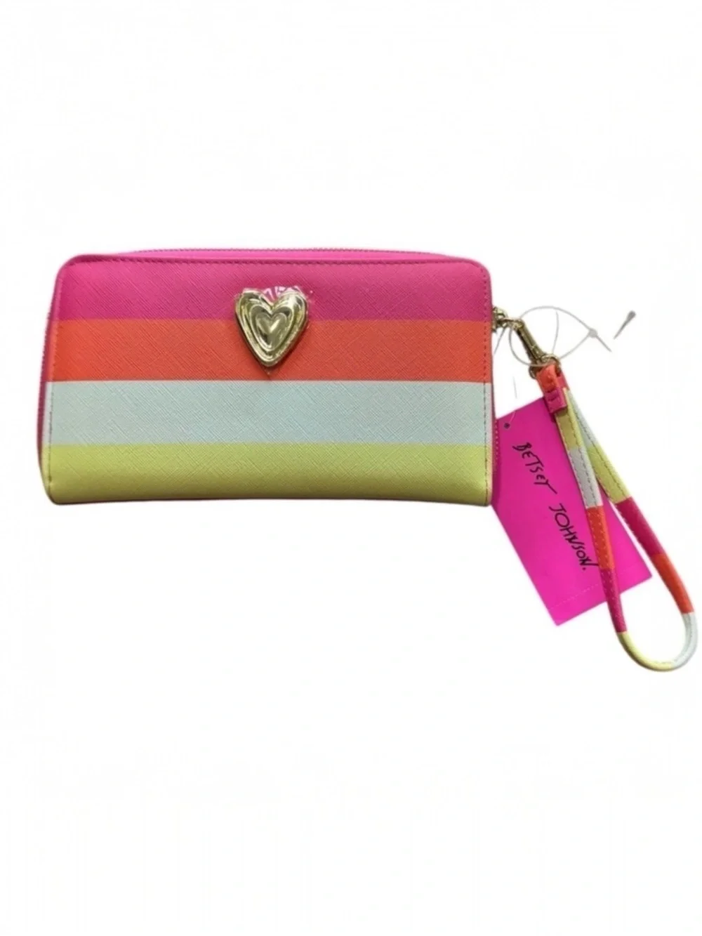 NWT Betsey Johnson Rainbow Colorblock Gold Heart Zip Wristlet Wallet